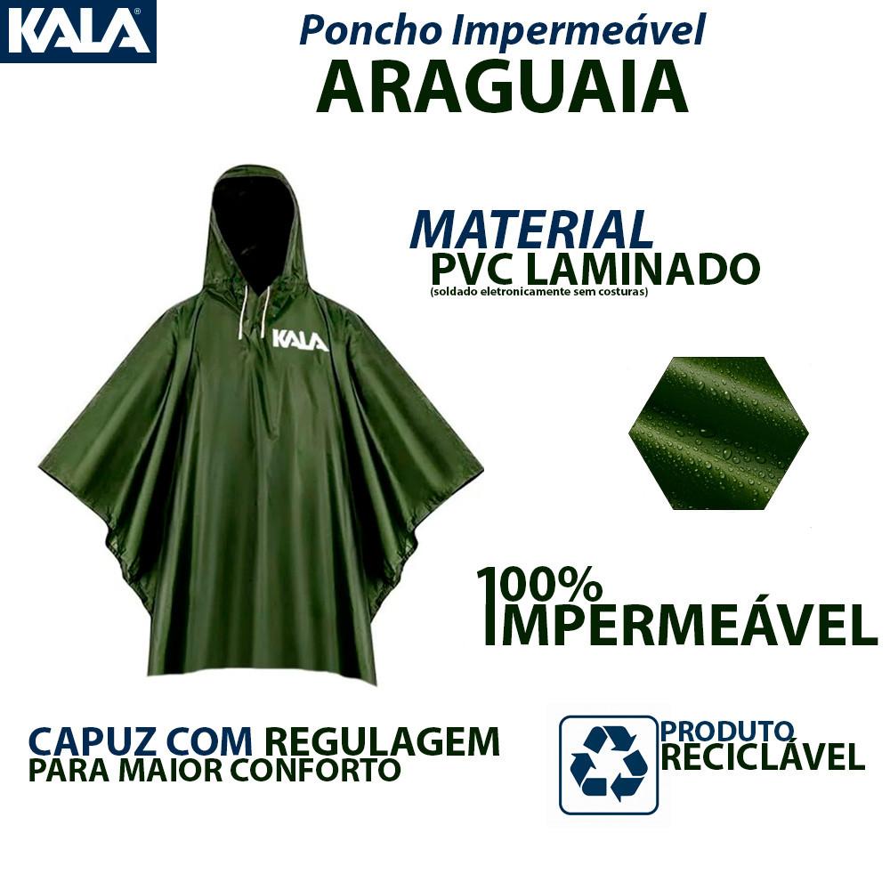 Capa De Chuva Poncho Verde Kala Araguaia Com Total Impermeabilidade Pvc Laminado Sem Costuras