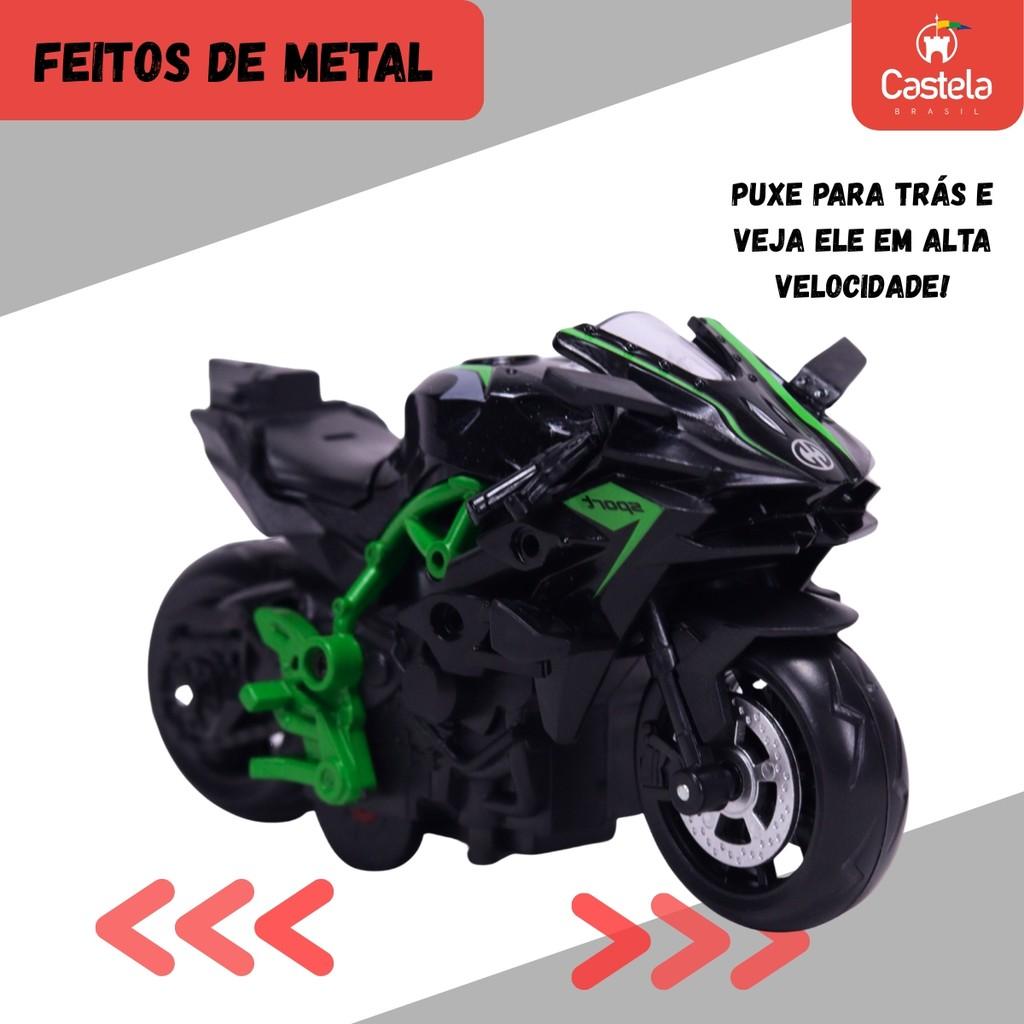 Miniatura Moto Esportiva Pull Back Preto E Verde 1 14 - Castela