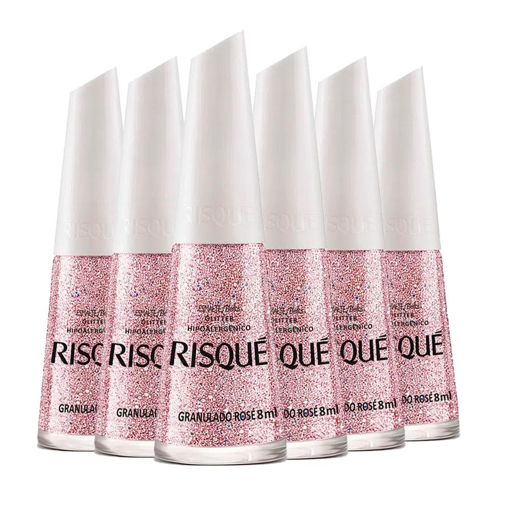 Kit Esmalte Risqué Efeitos Glitter Granulado Rosé 8ml - 6 Unidades