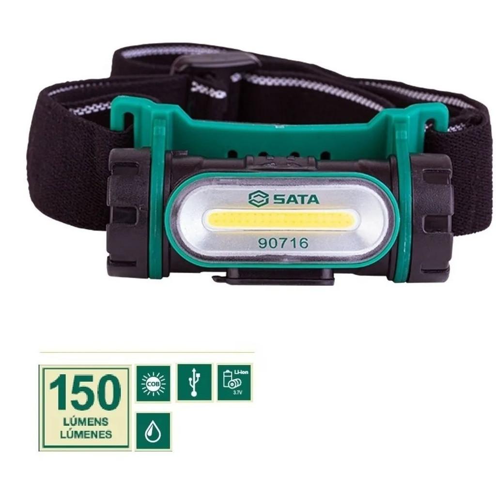 Lanterna Para Cabeça Recarregável 150 Lumens Com Carregador Sata