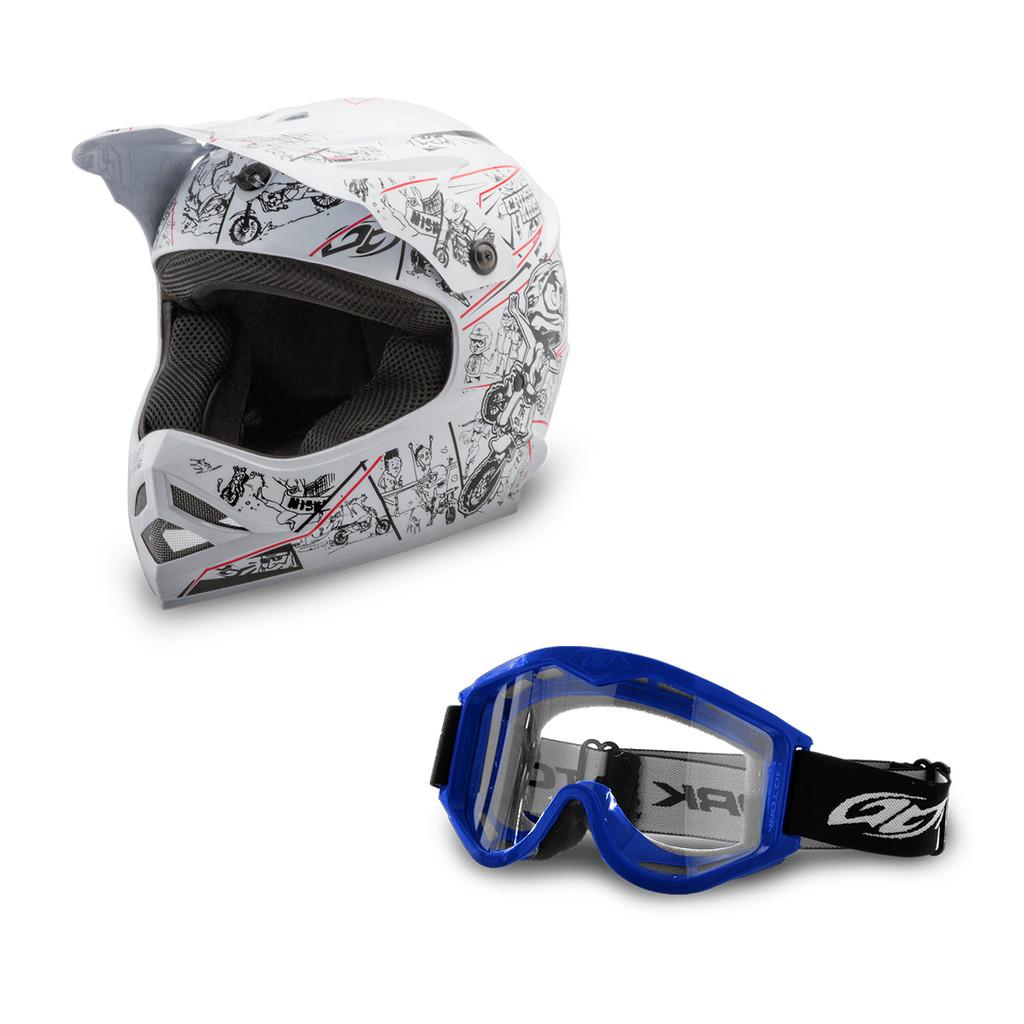 Kit Capacete Cartoon Racing + Óculos 788 De Motocross PRO Tork Trilha Enduro Masculino E Feminino