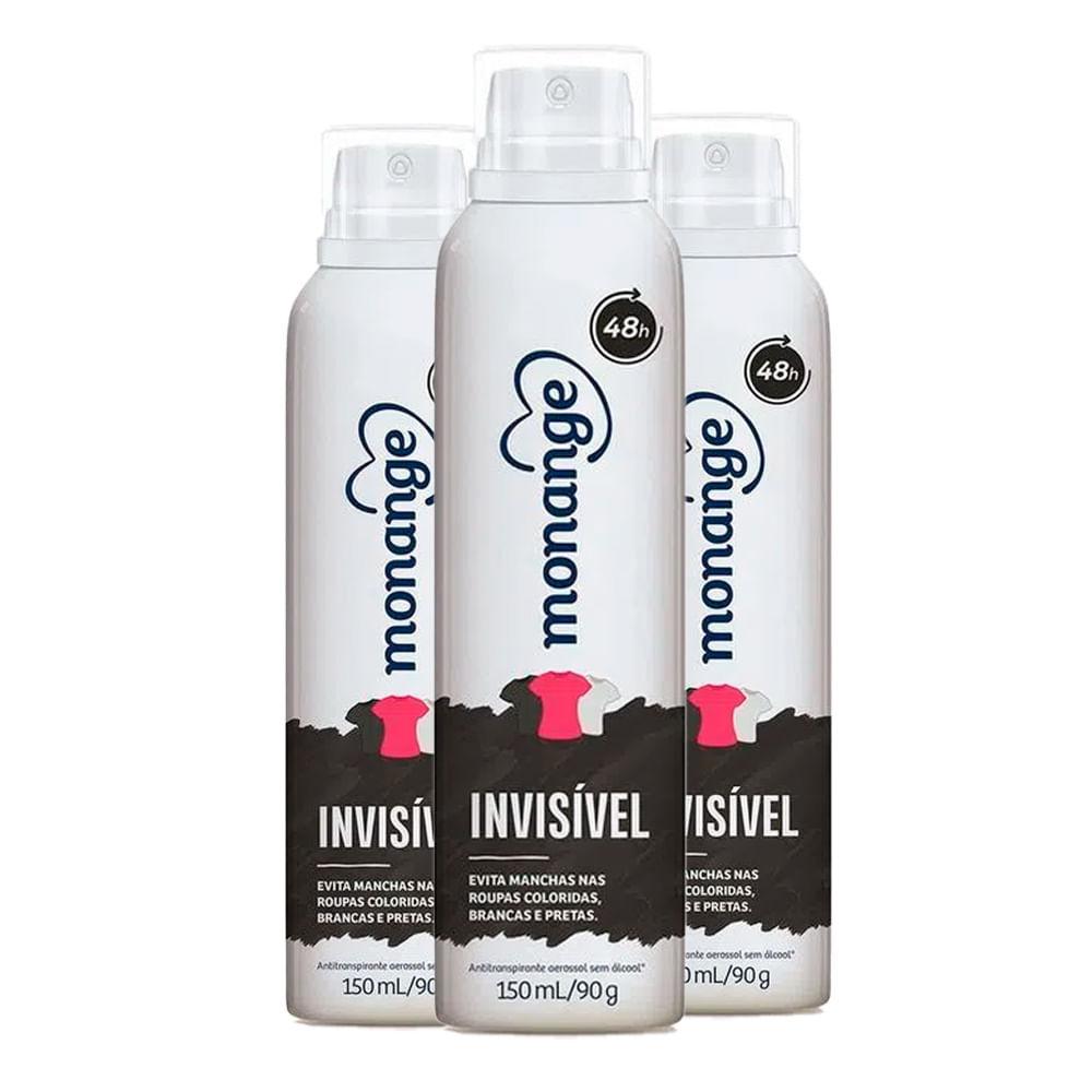 Kit Desodorante Aerosol Monange Invisível 90g - 3 Unidades