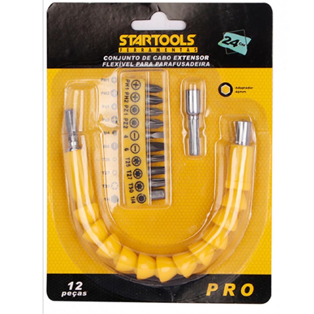 Kit Cabo Extensor Flexível Para Parafusadeira + Jogo De Bits Imantadas Fenda Philips Engate Rápido