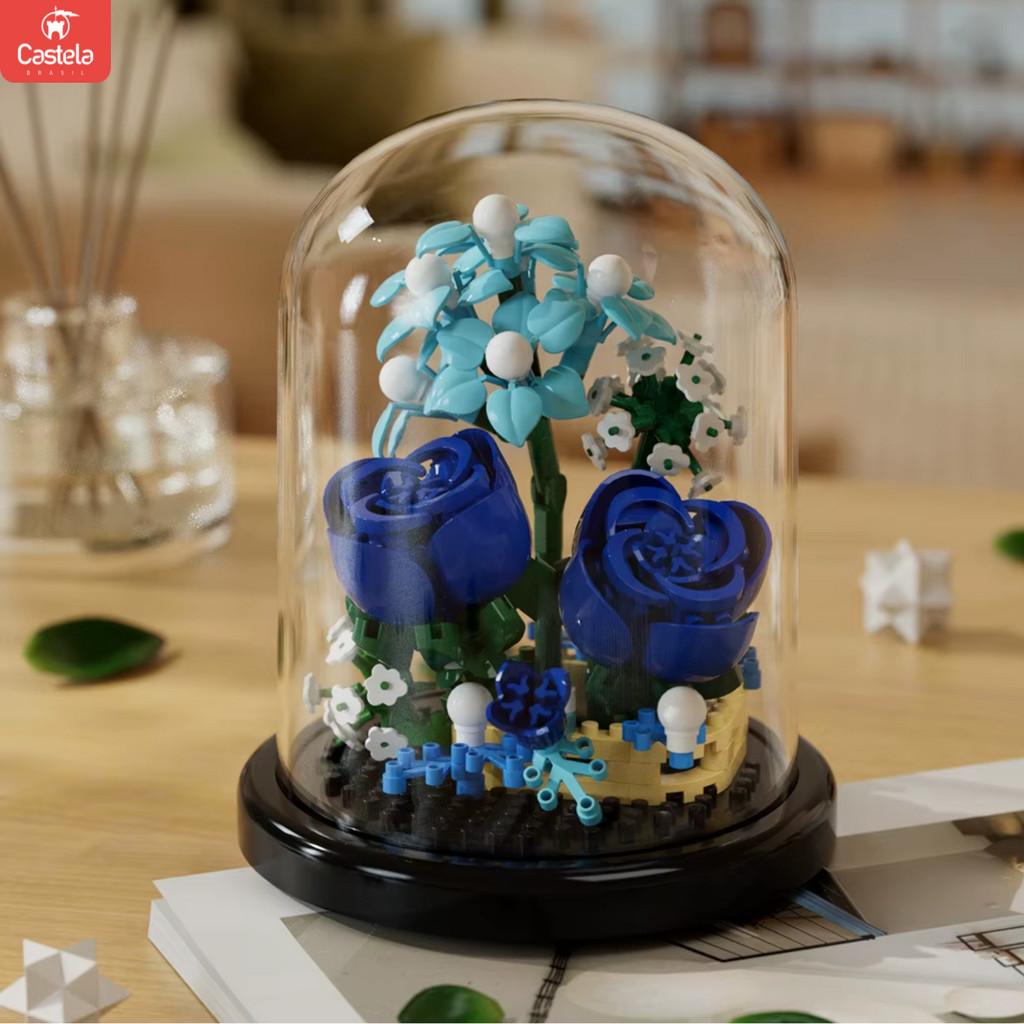 Blocos De Montar Decorativos Flor Rosas Azuis Na Cúpula - Castela