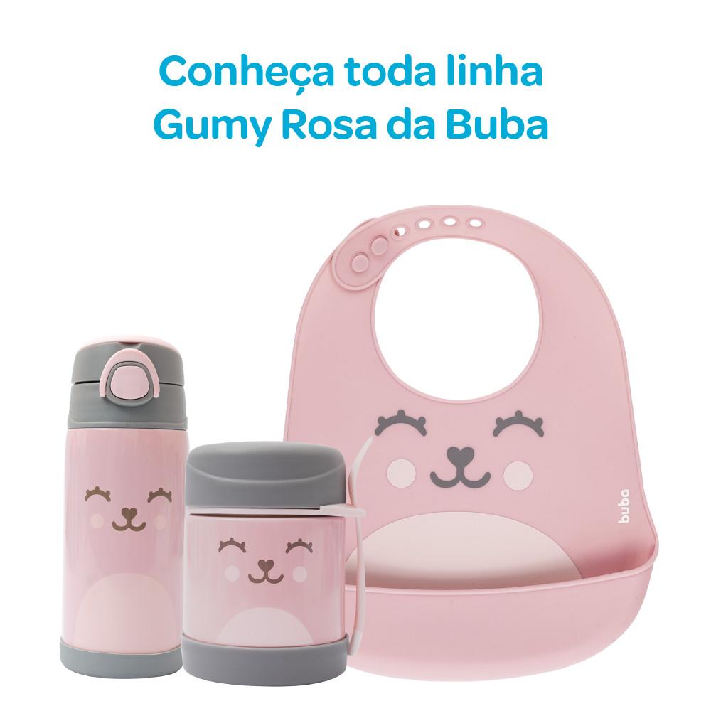 Babador De Silicone Gumy Com Porta Migalhas Rosa Buba