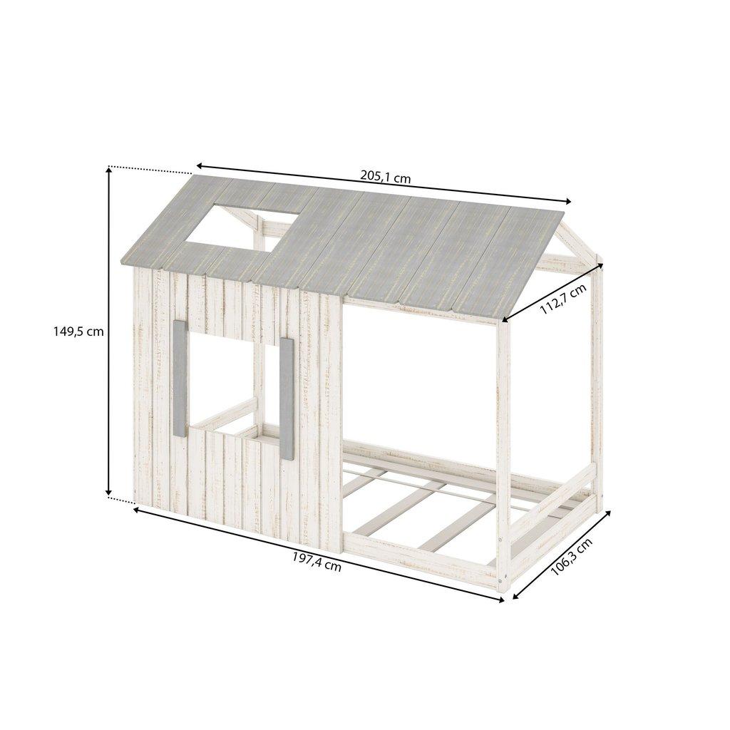 Cama Infantil Montessoriana Cabana Pkolino Cinza/off White Off White/cinza Claro