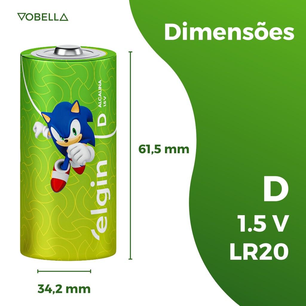 Pilha Alcalina D Grande Blister Com 2 Unidades Elgin