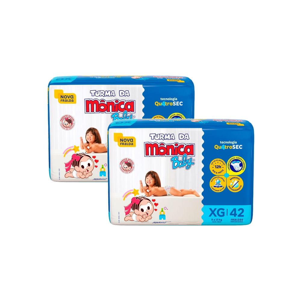 Kit 2 Fralda Turma Da Mônica Baby Mega Tamanho Xg 42 Unidades Descartáveis