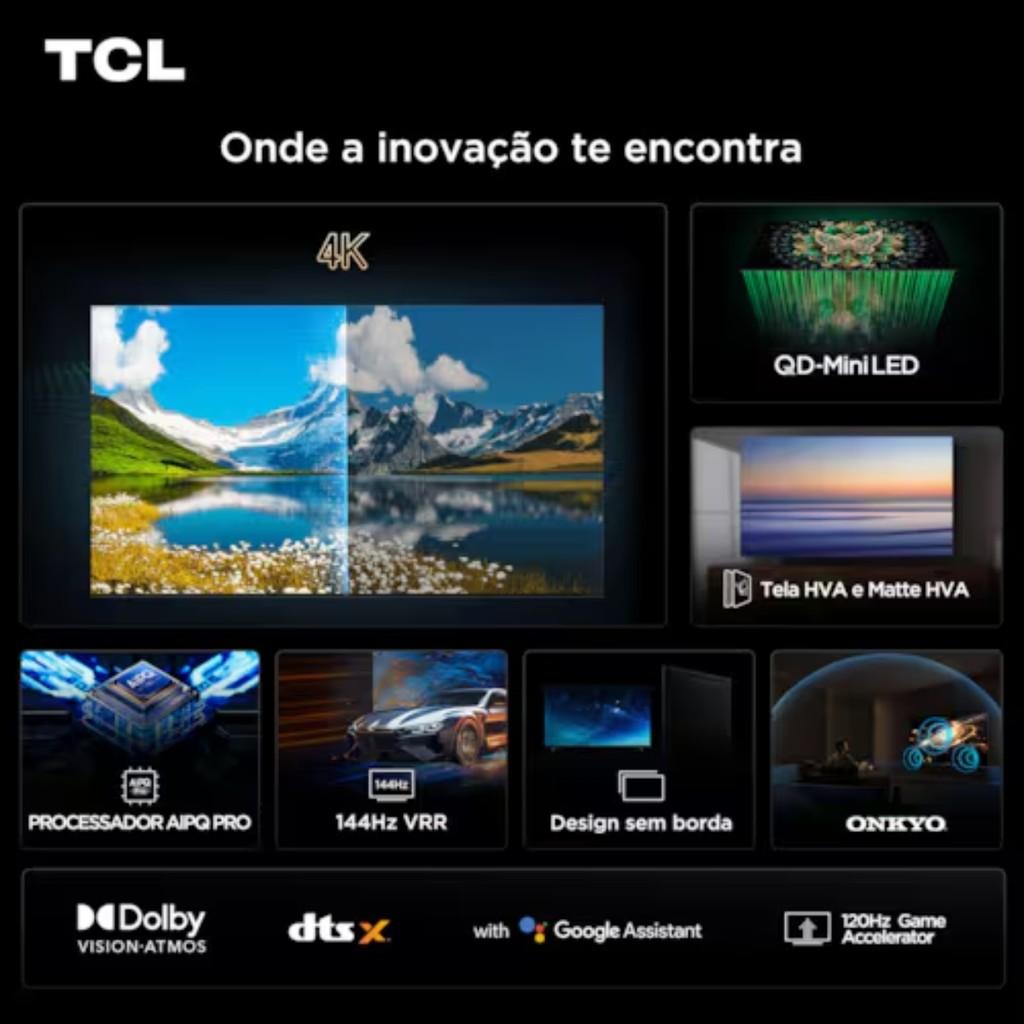 Smart TV 65 Tcl 65c6k 4K ULTRA HD Qd-mini LED 144hz Dolby Atmos Sistema Operacional Google TV