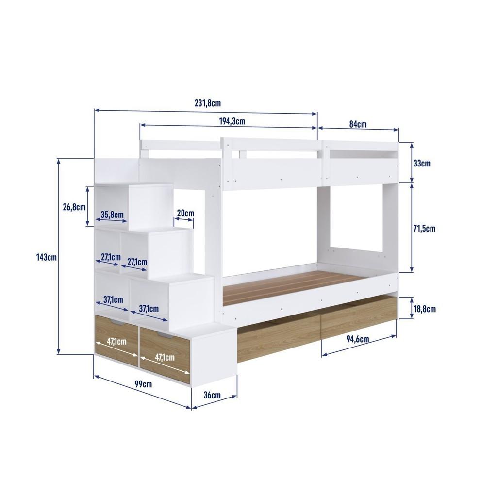 Beliche Infantil Com Escada Nichos Gavetas Laterais E Gavetões Inferiores Branco/aveiro Oak