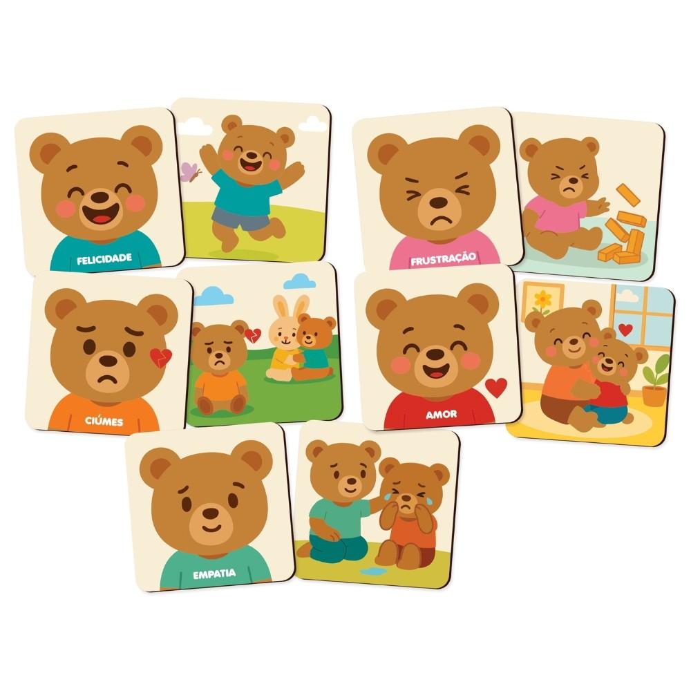 Jogo Eu Me Sinto Assim Ursinho Madeira Babebi Brinquedo Emoções Educativo Sentimentos Infantil Mdf