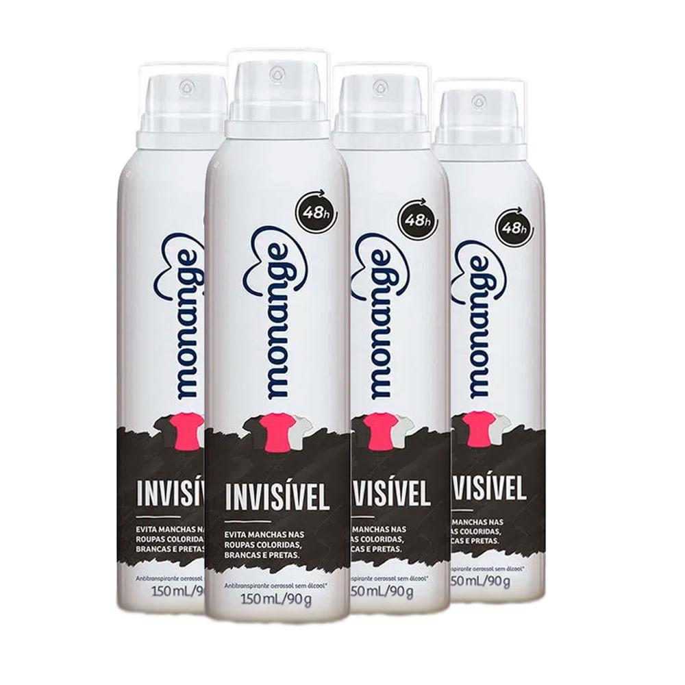 Kit Desodorante Aerosol Monange Invisível 90g - 4 Unidades