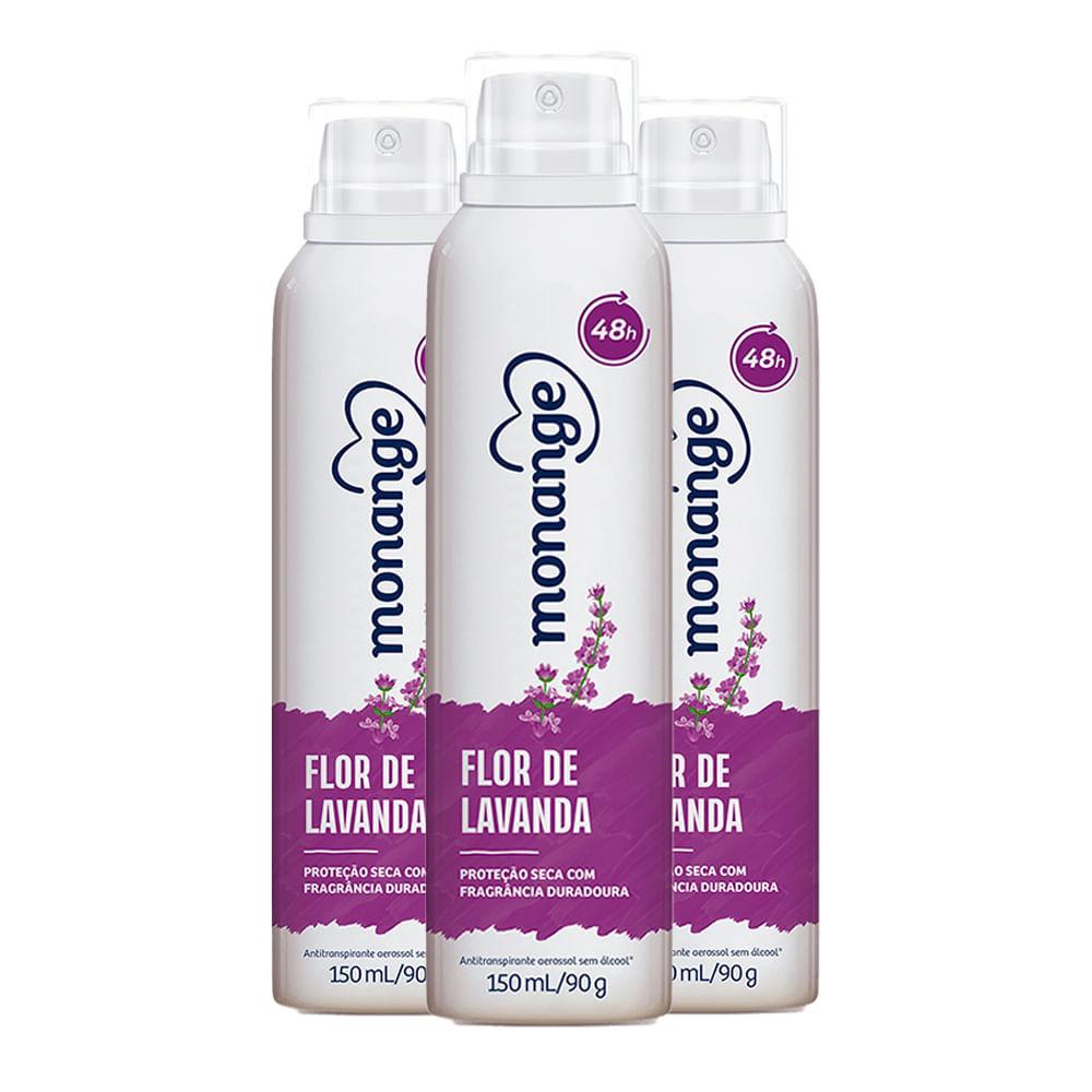 Kit Desodorante Aerosol Monange Flor De Lavanda 90g - 3 Unidades