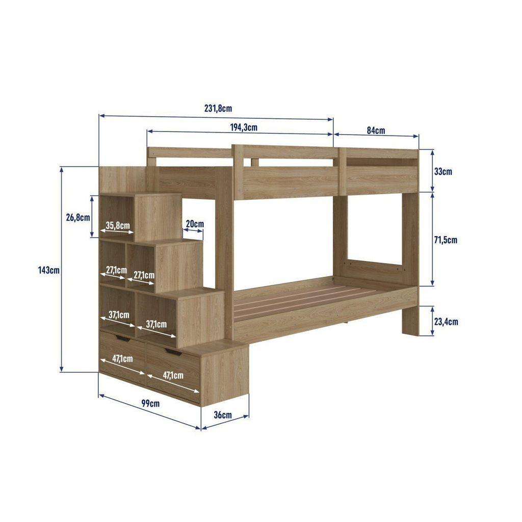 Beliche Infantil Com Escada Nichos E Gavetas Marrom/aveiro Oak Aveiro Oak