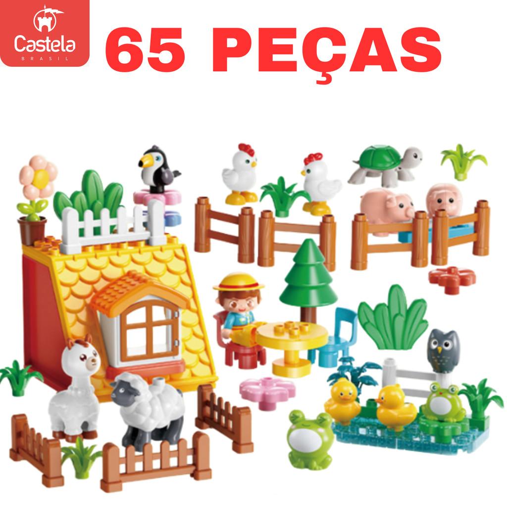 Blocos De Montar Pista Animais Da Fazenda 65 Peças - Castela