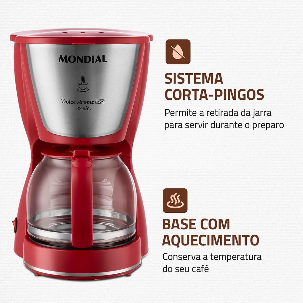 Cafeteira Elétrica Dolce Arome Mondial Vermelho E Inox 800W C-32-32x-r
