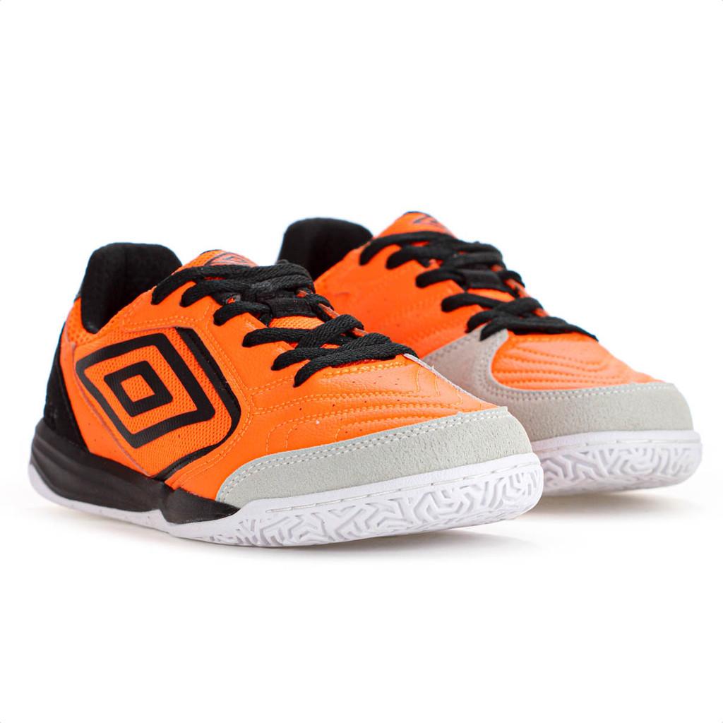 Chuteira Umbro Futsal PRO Challenge Uptake Laranja Fluor Preto E Cinza - Masculino