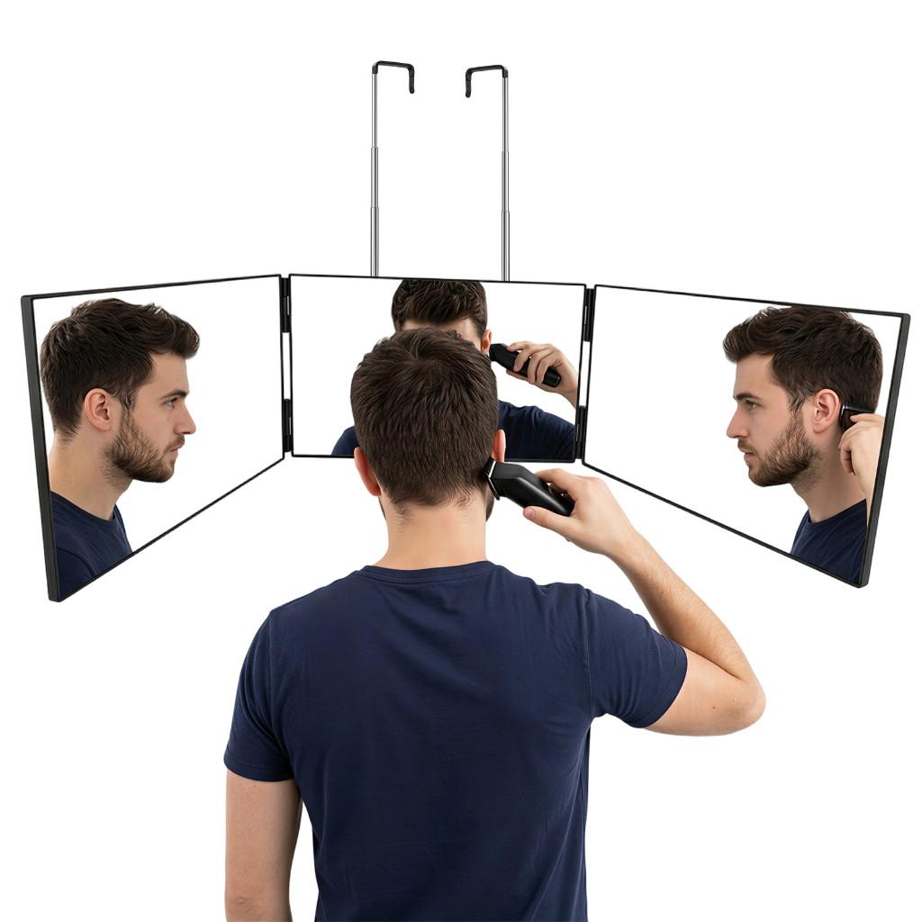 Espelho Triplo 3 Vias Para Corte De Cabelo 360 Portátil Barbear Diy Para Casa Banheiro Viagem