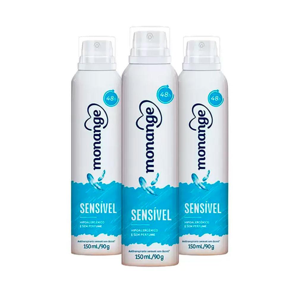Kit Desodorante Aerosol Monange Sensível 90g - 3 Unidades