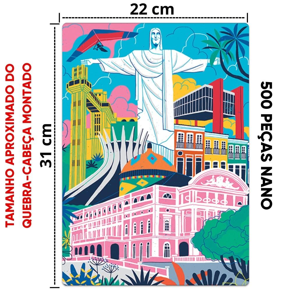 Quebra Cabeça Nano Brasil Monumentos Postais Do Mundo 500 Peças Pequenas Toyster Puzzle Turístico