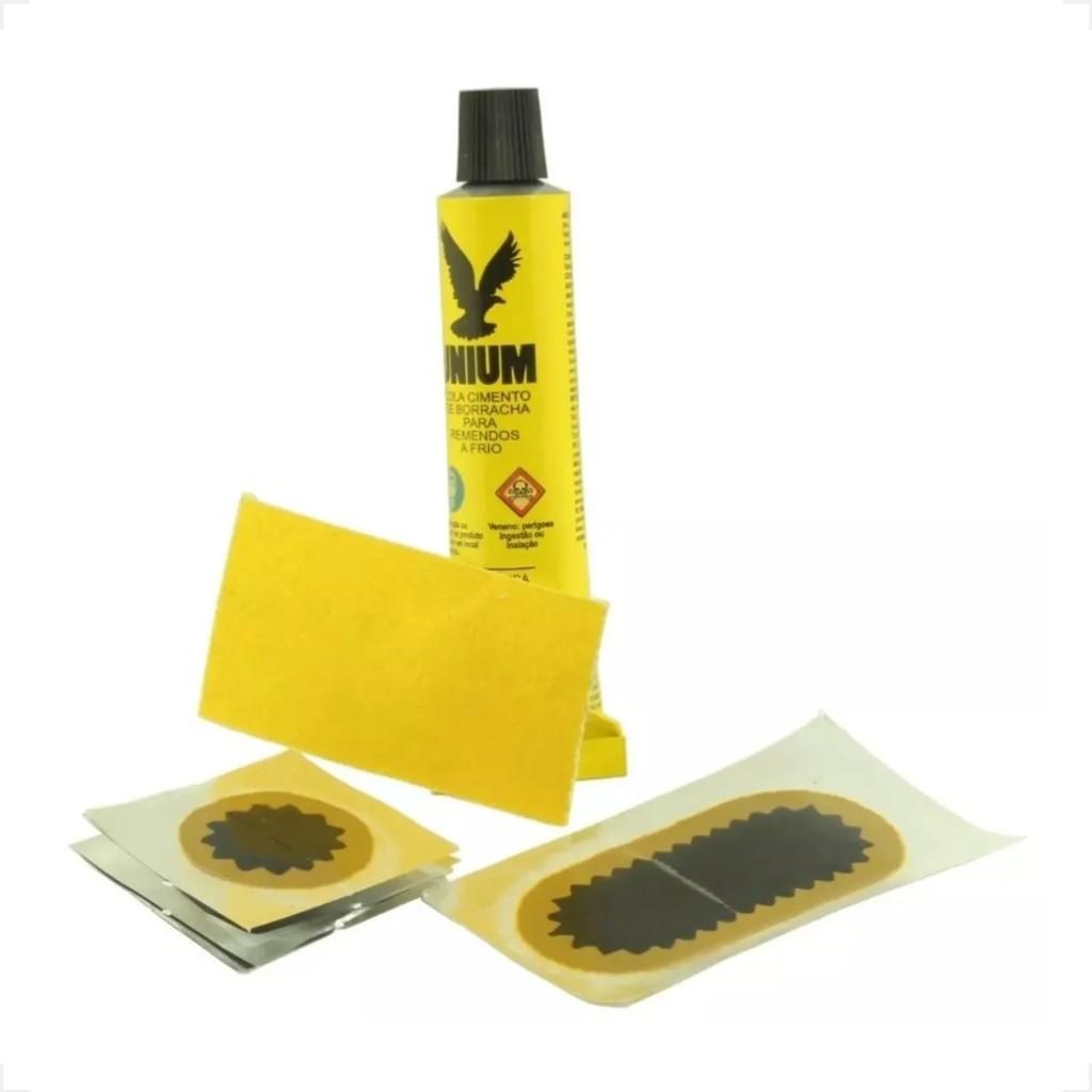 Kit Estojo Reparo Remendo A Frio Pneu Bike Bicicleta + 6 Remendos + Cola Unium + Lixa
