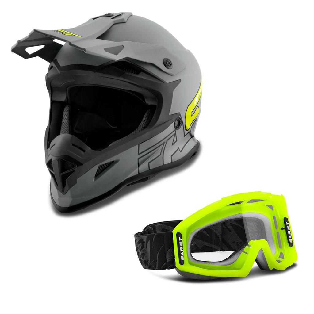 Kit Capacete Motocross Fast 788 Grey Cinza + Óculos Blast Nf