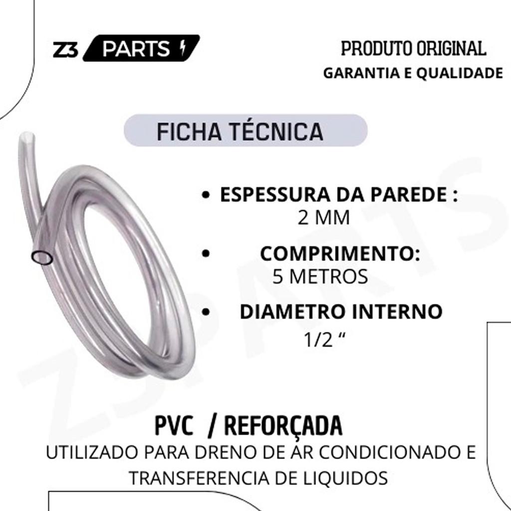 Mangueira Cristal Flexível Pvc 5m Para Dreno De Ar Condicionado Split 1/2 Polegada Force Line