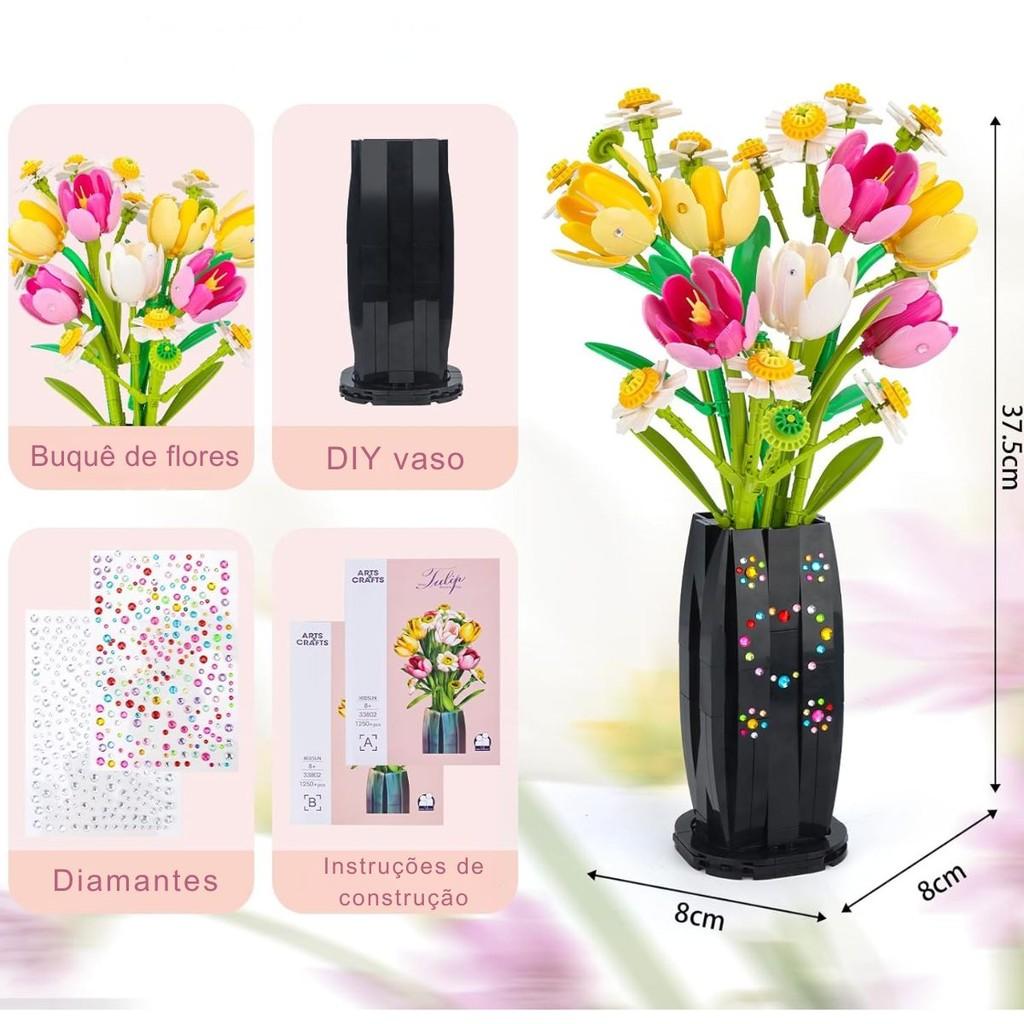 Blocos De Montar Flor No Vaso 1250 Peças - Castela