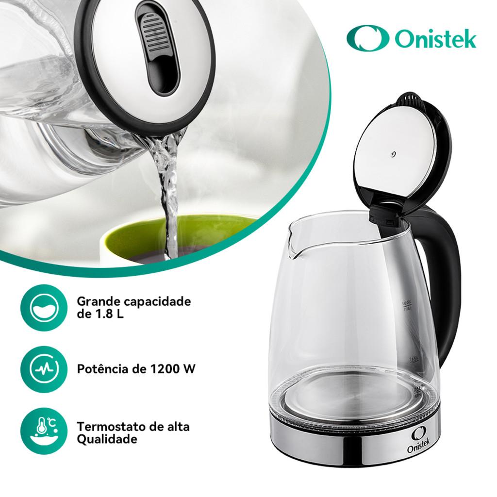 Chaleira Elétrica Térmica 1.8 Litros Transparente Bule Com Tampa Café Chá 110v/220v Onistek On-cl201