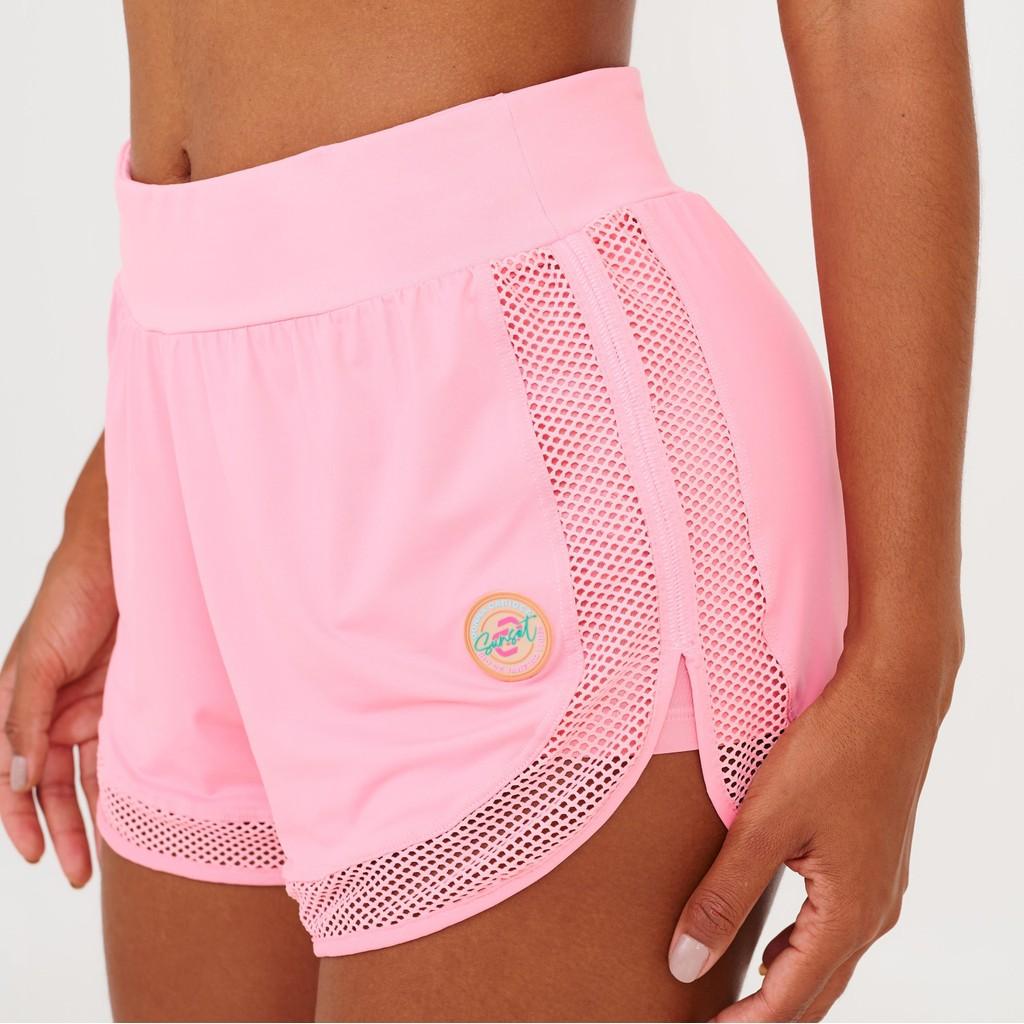 Short Soltinho Barra Tela Rosa Princess Poliamida Soft