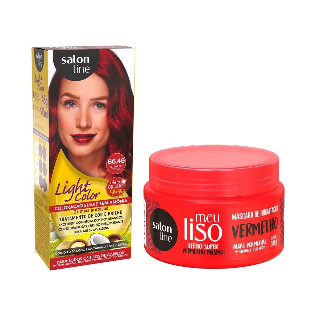 Kit Meu Liso Super Vermelho + Light Color 66.46 Vermelho Cereja Salon Line