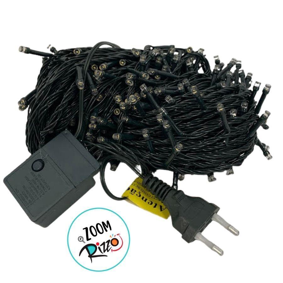 Cordão De LED Pisca Branco Quente Com Fio Verde 300 Leds De 8 Funções - 30m - 1 Unidade - Rizzo