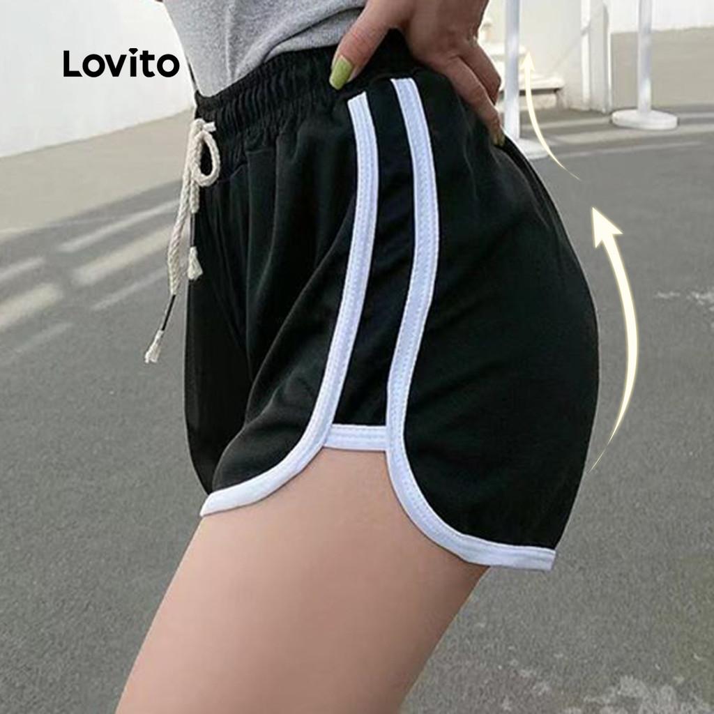 Lovito Casual Shorts Esportivos Com Controle De Barriga E Levantamento De Bumbum Elástico Em 4 Direções Preto