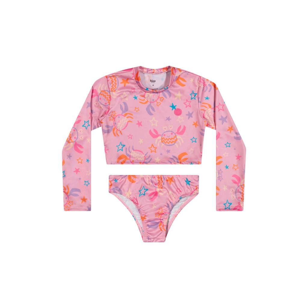 Conjunto De Praia Menina Infantil Proteção Uv Elian Rosa