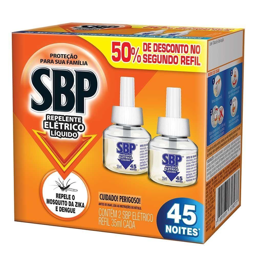 Repelente Elétrico Líquido Sbp 45 Noites Com 2 Refis 35ml Cada 50 De Desconto No 2 Refil