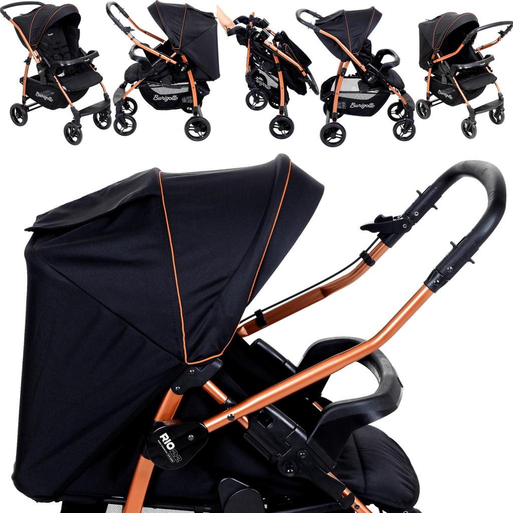 Carrinho De Bebe Burigotto Reversivel Rio K 22 Preto Cobre