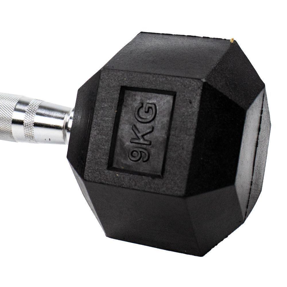 Par Halteres 9kg + 9kg Dumbbell Sextavado Emborrachado Pegada Cromada Gallant (gdb09f3b-pt)