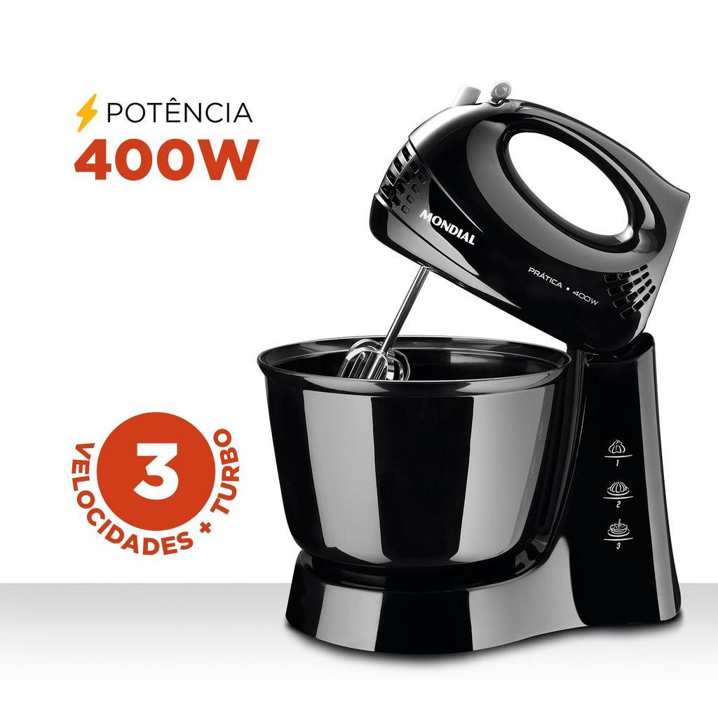 Batedeira De Mesa Mondial Pratica B44B 400W 3 Velocidades Preta 127V