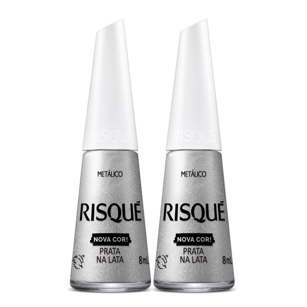 Kit 2 Esmalte Risqué Nova Cor Metálico Cor Prata Na Lata 8ml