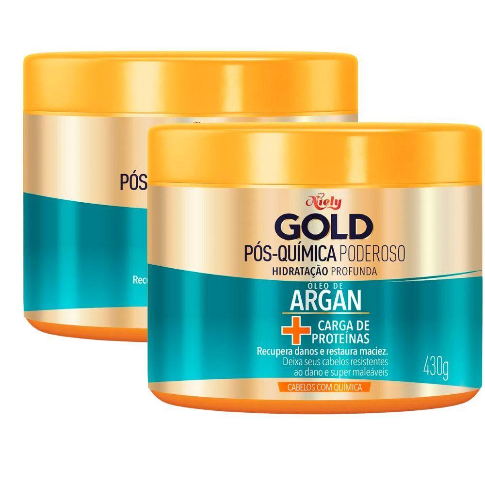 Kit 2 Máscara De Tratamento Niely Gold Pós Química Poderoso Óleo De Argan 430g