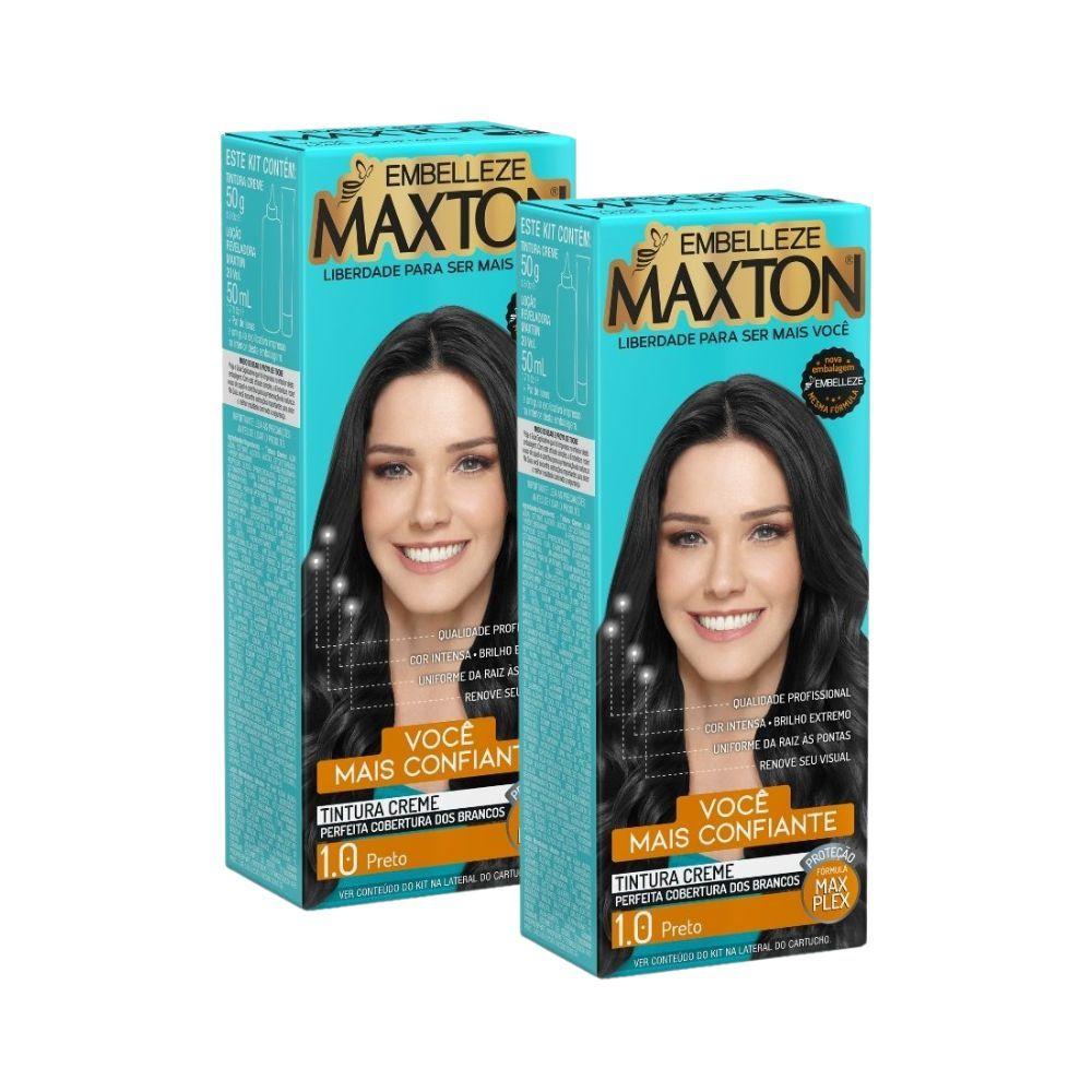 Kit 2 Tintura Creme Maxton Preto 1.0