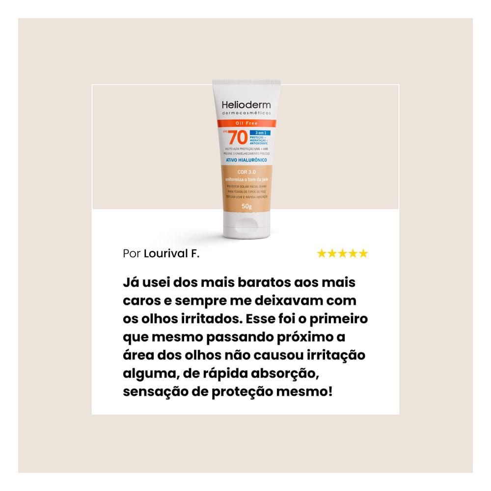 Protetor Solar Facial Helioderm Oil Free 3 Em 1 FPS 70 Cor Bege Médio 50g