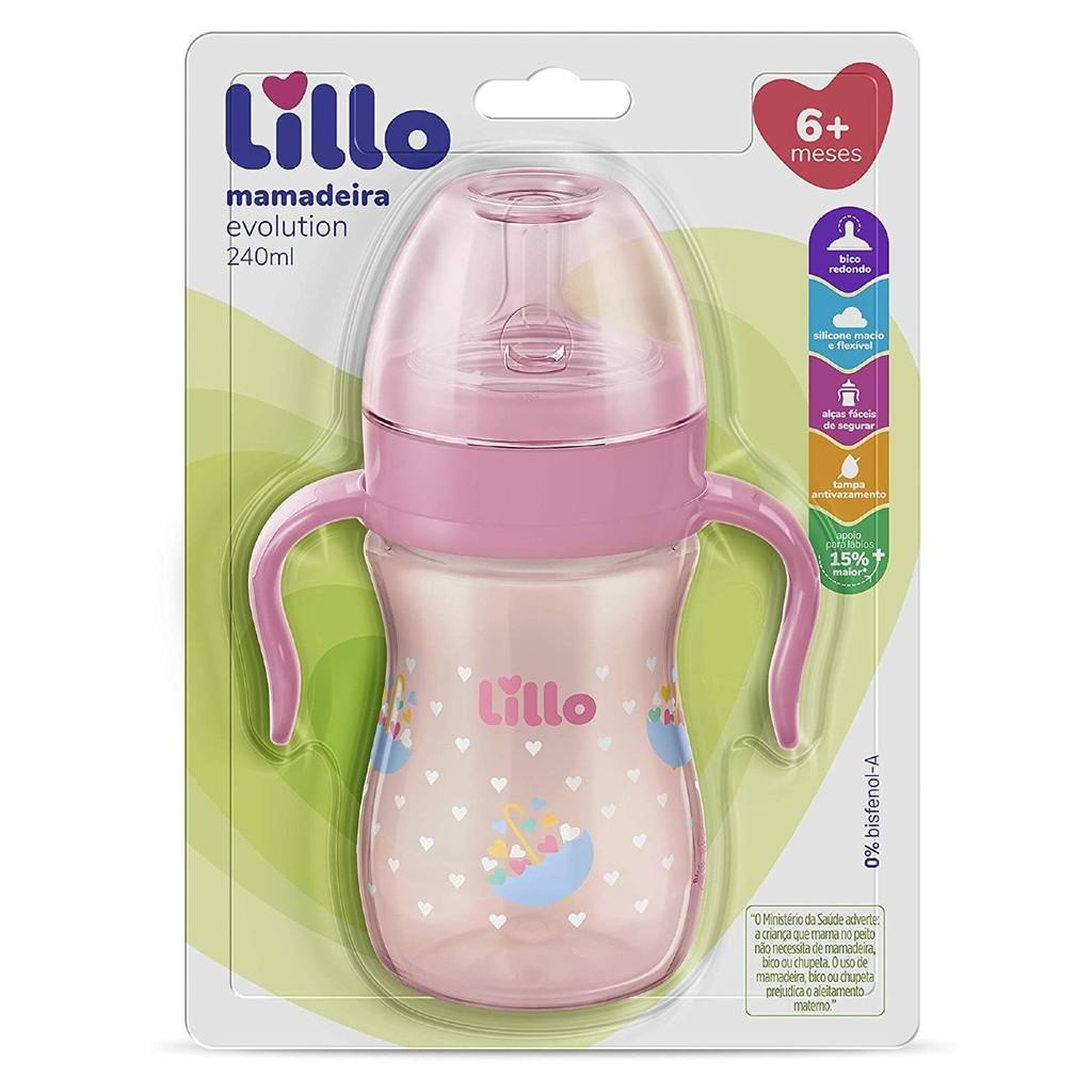 Mamadeira Com Alça Super Evolution 240ml Rosa - Lillo
