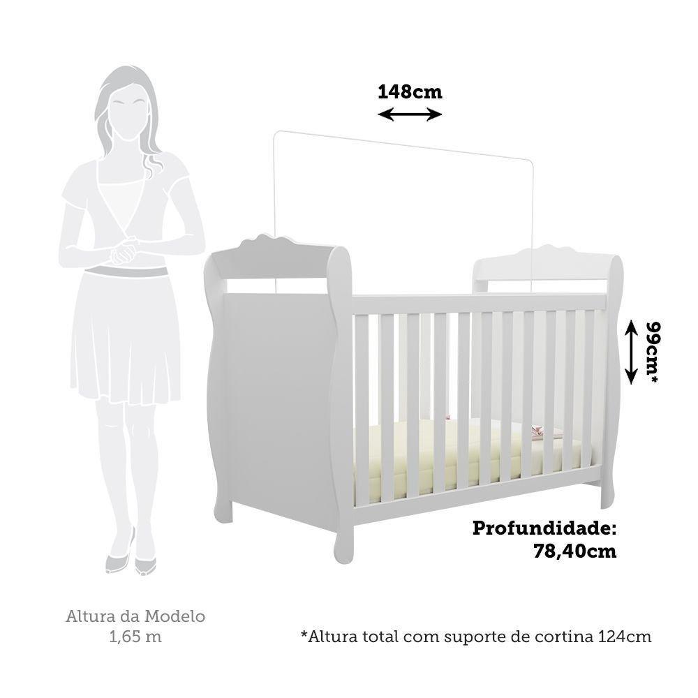 Berço Mini Cama 3 Em 1 Americano 100 Mdf Cocada Branco Brilho