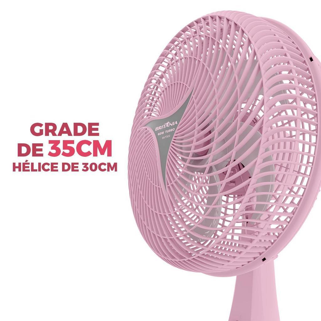 Ventilador Rosa 2 Em 1 Britânia 6 Pás Maxx Force 60W Bvt302