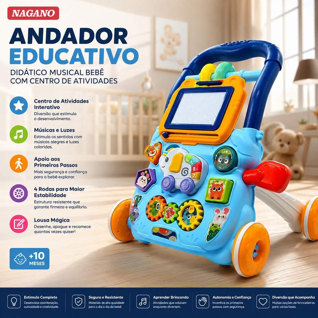 Andador Educativo Didático Musical Bebê Centro De Atividades