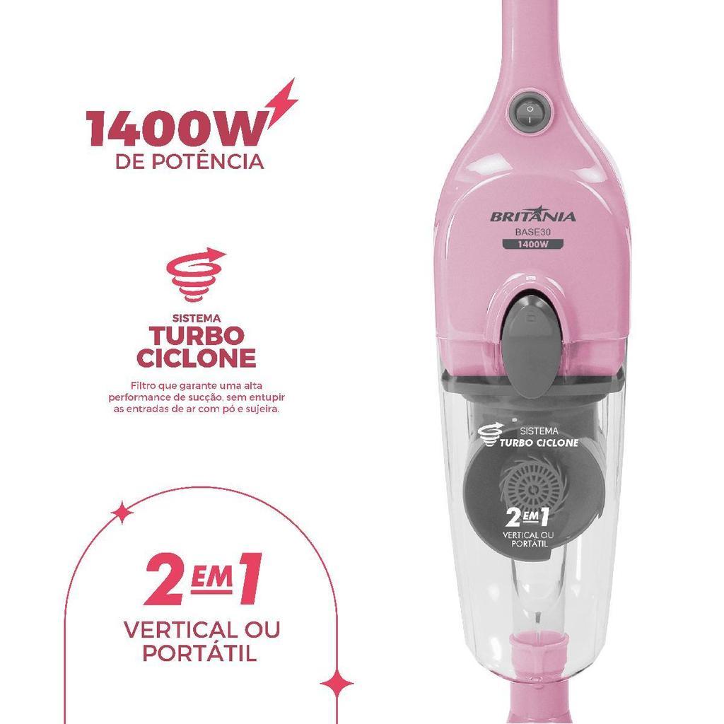 Aspirador De Pó Rosa Vertical Britânia 2 Em 1 1400w Base30