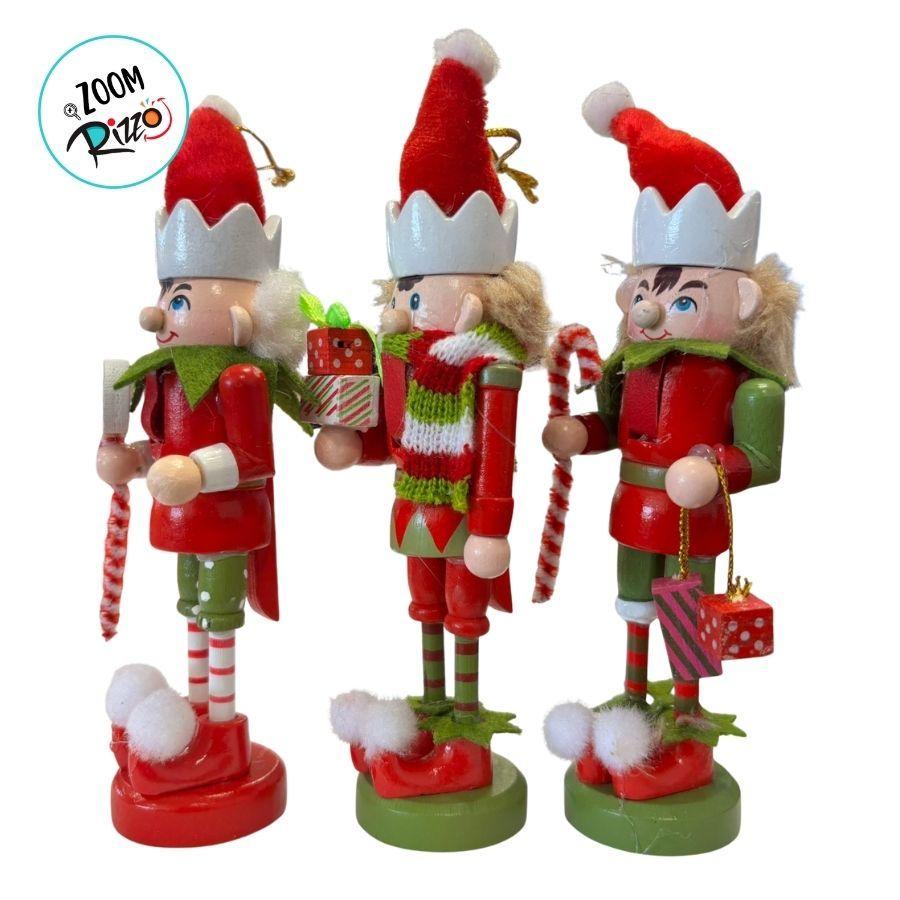 Kit Boneco Duendes De Madeira - Vermelho E Verde - 12cm - 3 Unidades - Rizzo