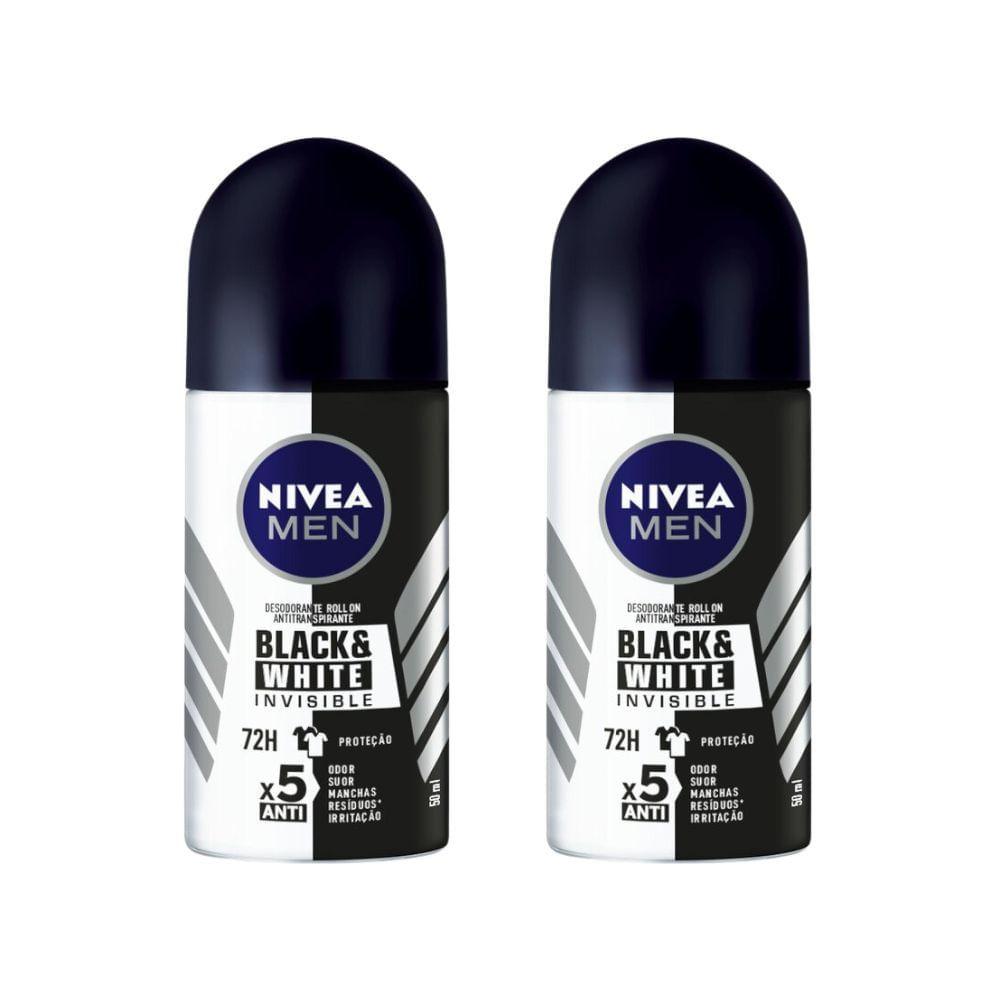 Kit 2 Desodorante Antitranspirante Nivea Men Roll On Invisible Black White 50ml