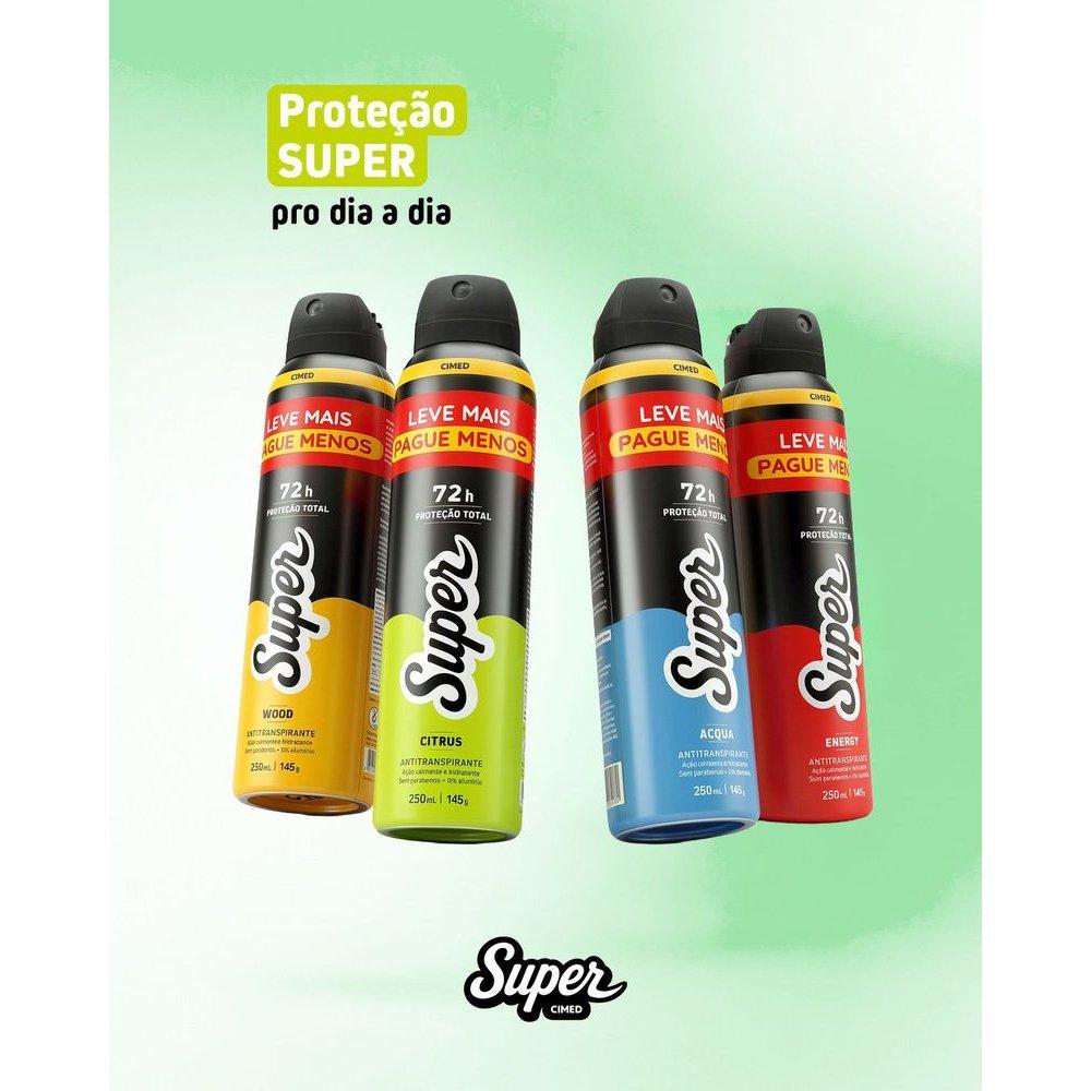 Desodorante Antitranspirante Aerossol Super Wood 72h Pele Sensível Cimed 250ml